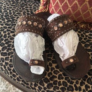 Mystique Brown Studded Sandals with Gem Accents